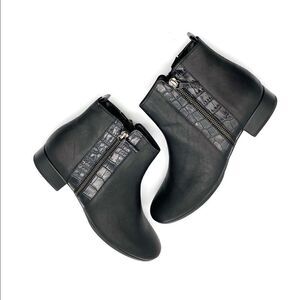 NWB GABOR Comfort Black Leather Ankle Boots Low Heel Back Zip US 8H Wide Fit